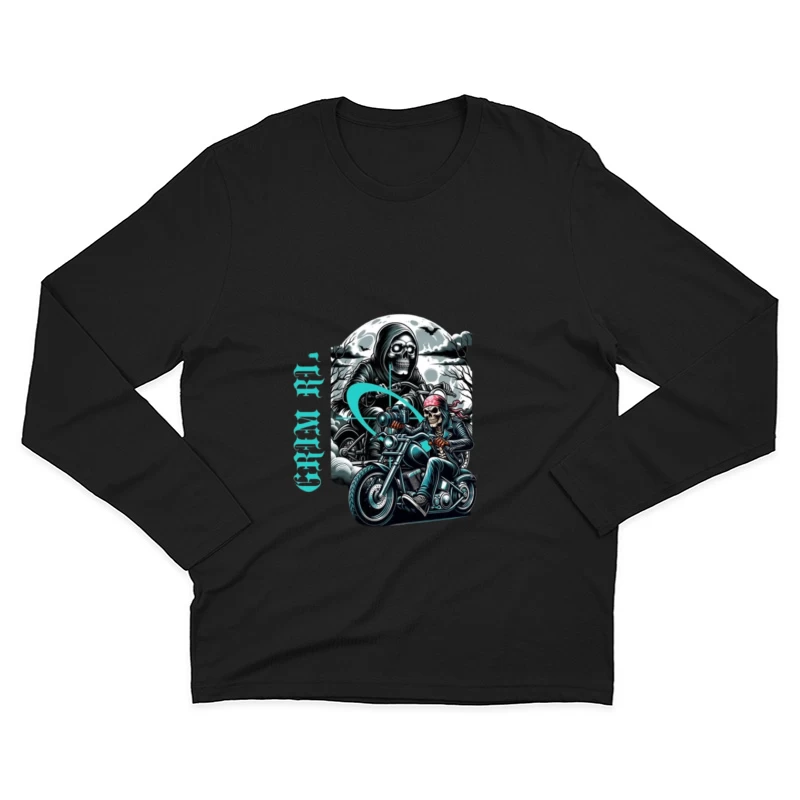 Gothic Grim Reaper Motorcycle Ride Under Moonlight Male Long Sleeve T-Shirt