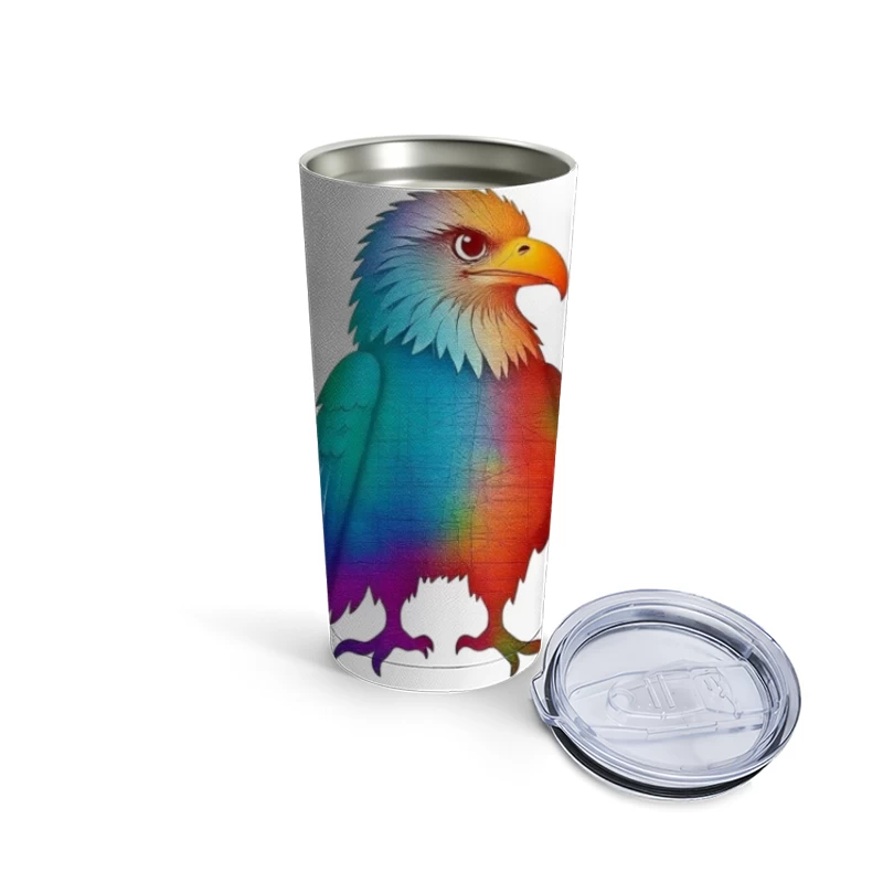 Rainbow-Colored Eagle Fantasy Digital Illustration Travel Mug