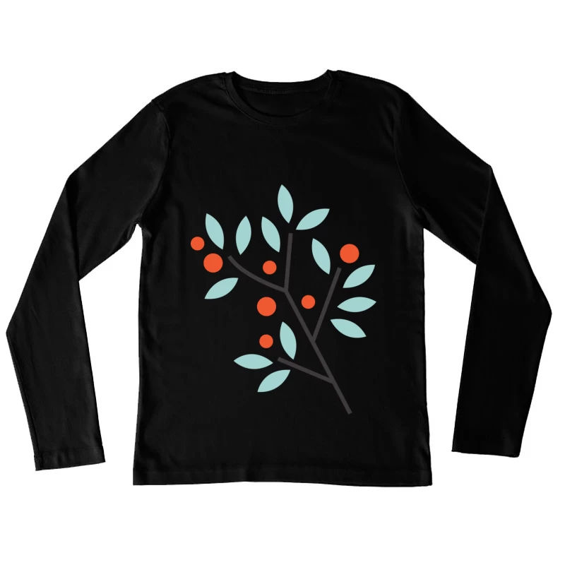 Branche stylisée avec baies rouges Femme Manches Longues T-Shirt