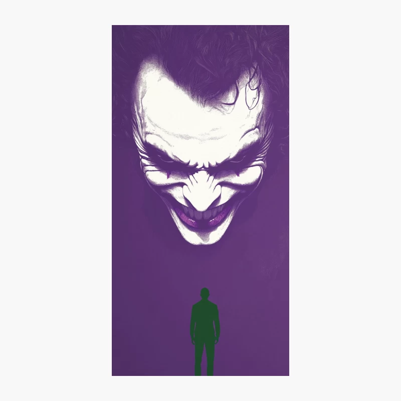 Ominous Joker Face Looms Over Silhouette in Purple Comic-Style Art iPhone Case
