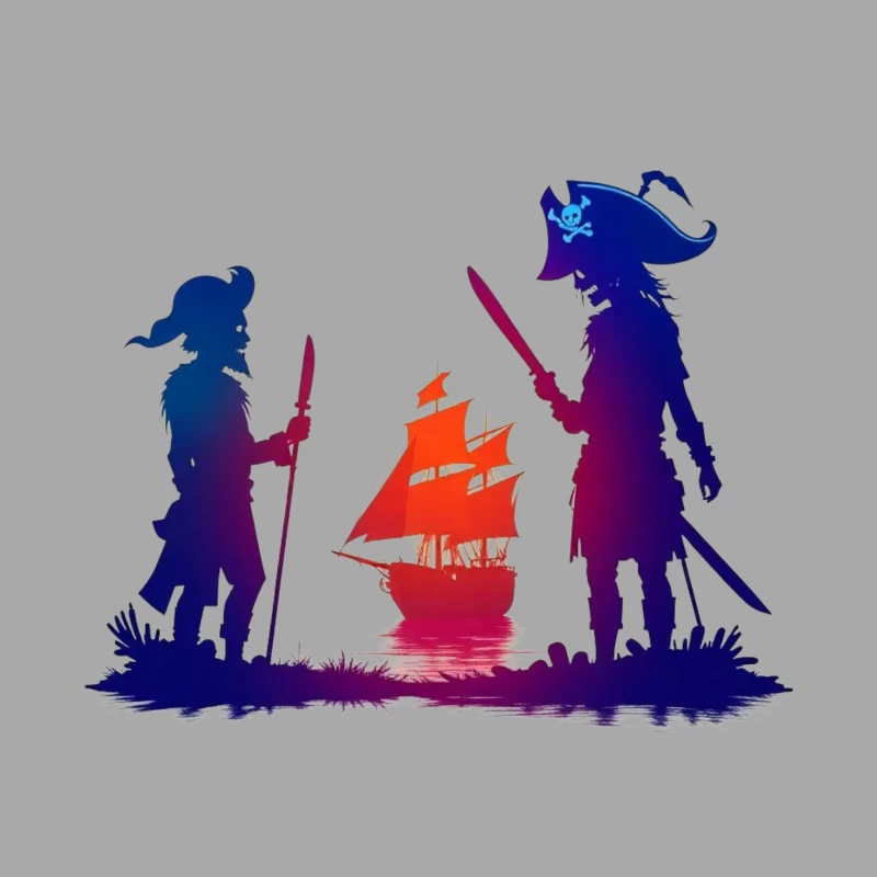 Pirates and Ship Silhouettes at Sunset Female Pullover Hoodie