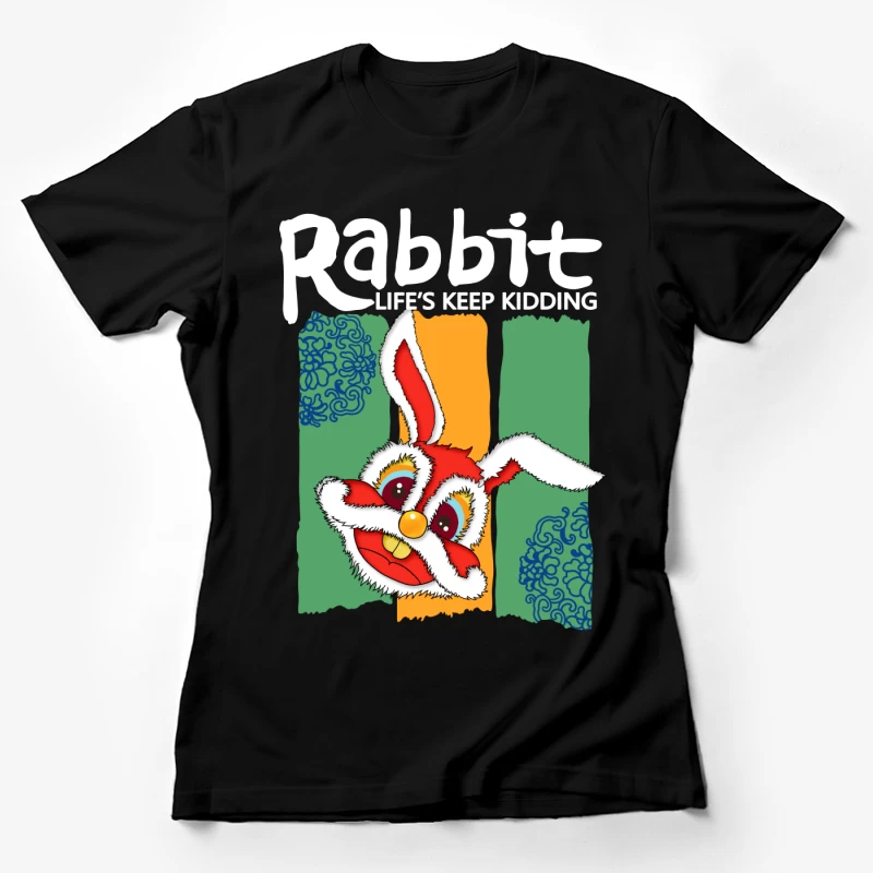 Fröhlicher roter Hase mit buntem Hintergrund Damen T-Shirt