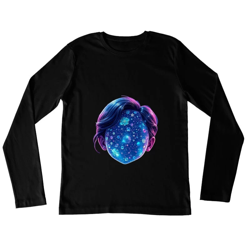 Ethereal Cosmic Portrait with Galaxy-Patterned Face Female Long Sleeve T-Shirt