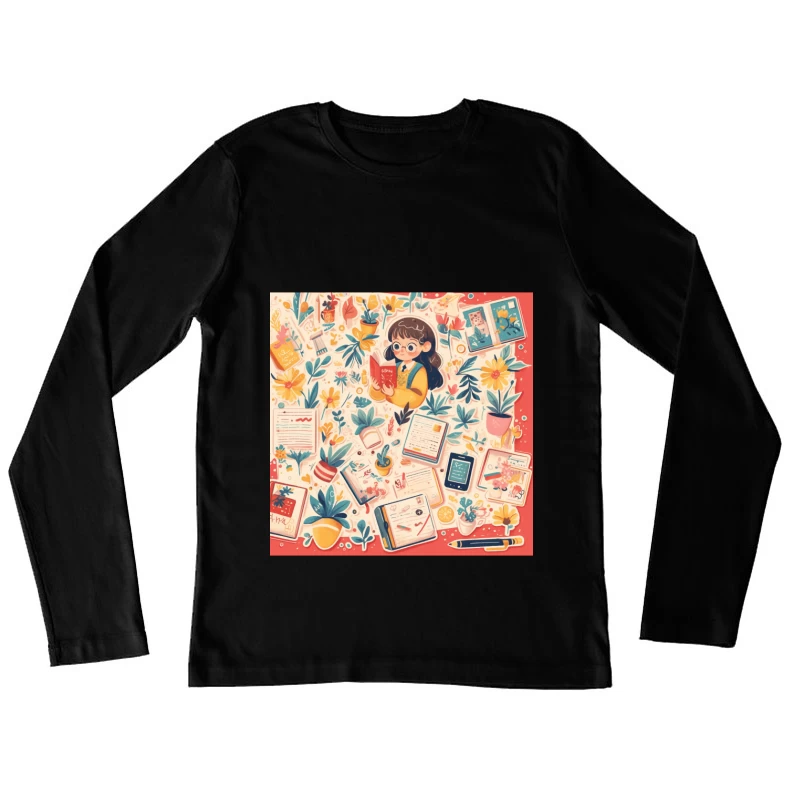 Cozy Reading Corner: A Whimsical Study Illustration Female Long Sleeve T-Shirt