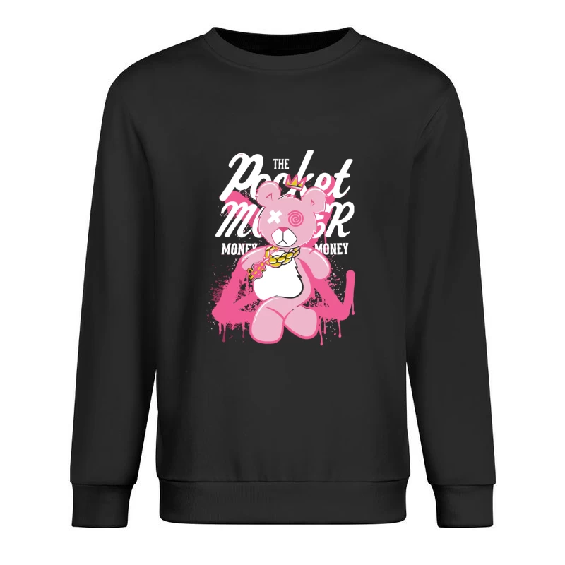 Playful Pink Bear with Graffiti Style and Crown Male Pullover Sweatshirt