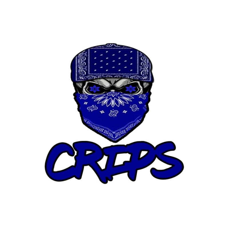 Blue Bandana Skull with Crips Gang Symbol Pin