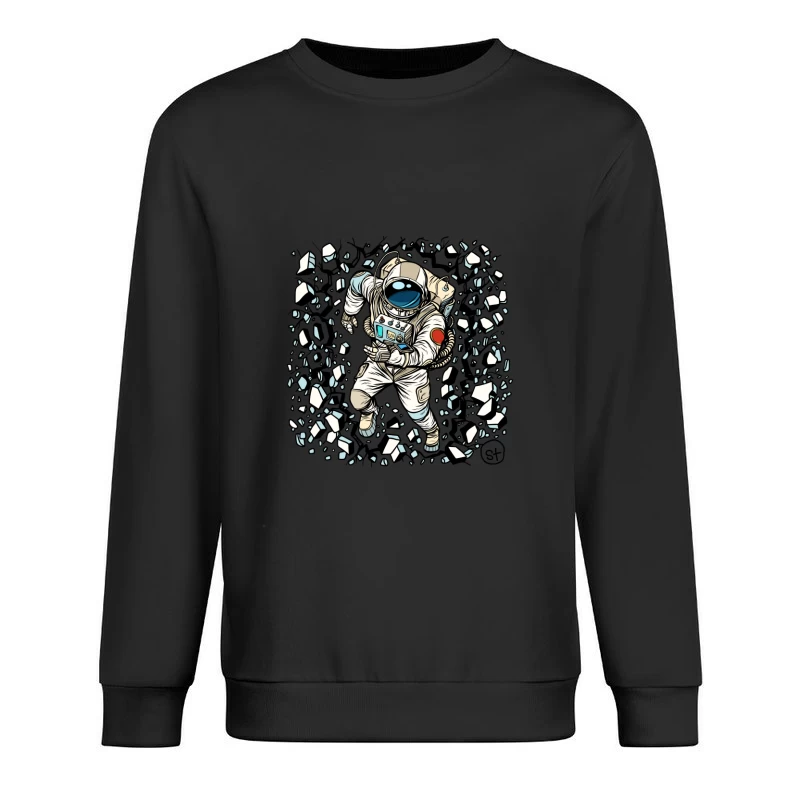 Astronaut im Weltraum mit Trümmern Herren Pullover Sweatshirt