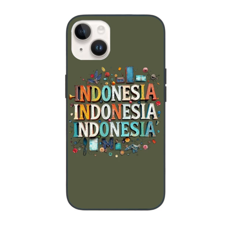 Artistic Typography Design of Indonesia with Colorful Decorative Elements iPhone Case