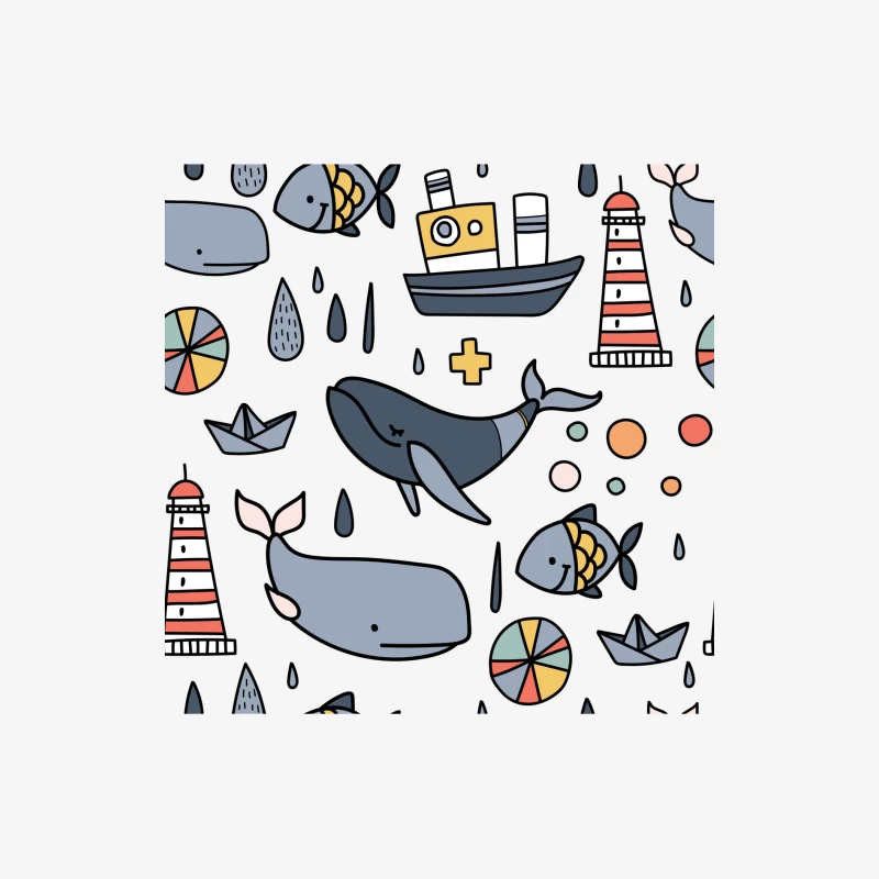 Scène marine ludique avec baleines et phare Homme Manches Longues T-Shirt