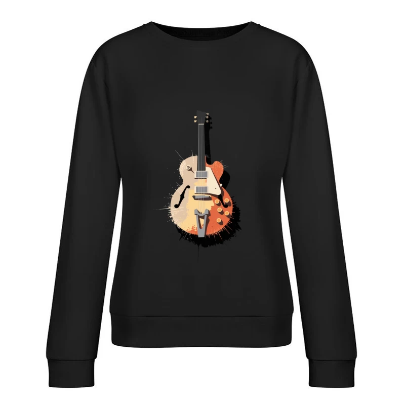 Artistic Vintage Guitar Musical Illustration Design Female Pullover Sweatshirt