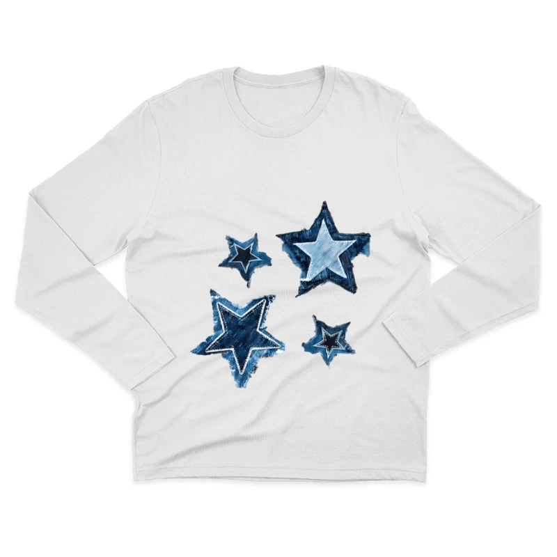 Blaue Sterne im künstlerischen Stil Herren Langarm T-Shirt
