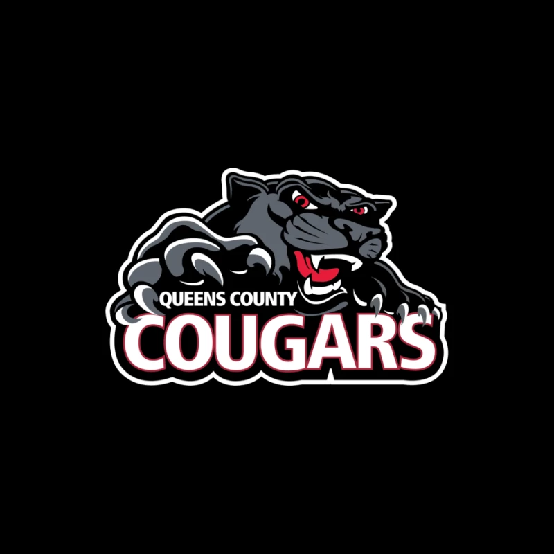 Queens County Cougars Sports Team Logo with Black Cougar Mascot Pin