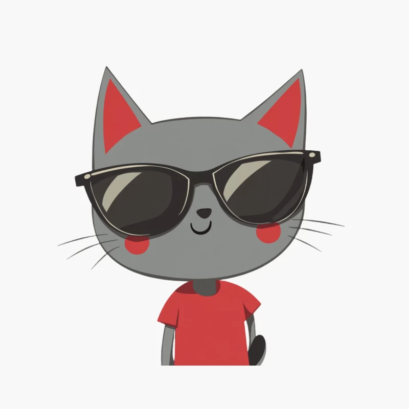 Cool Cartoon Cat in Sunglasses and Red Shirt Cotton Tote Bag