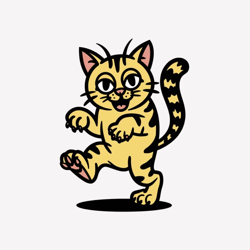 Playful Yellow Cartoon Cat with Striped Tail Male T-Shirt