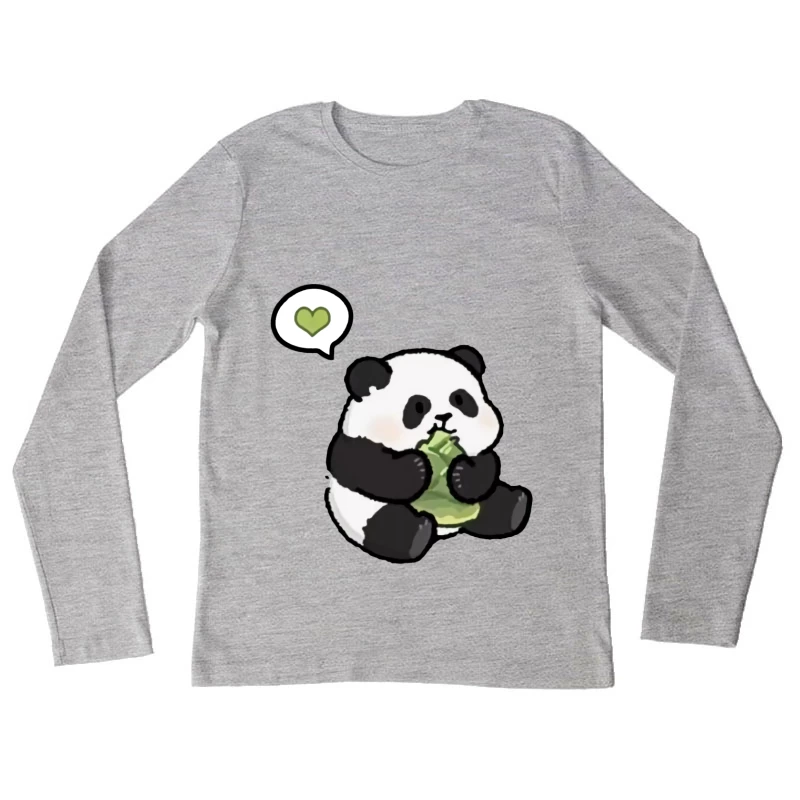 Niedlicher Panda mit Herz und Bambus Damen Langarm T-Shirt