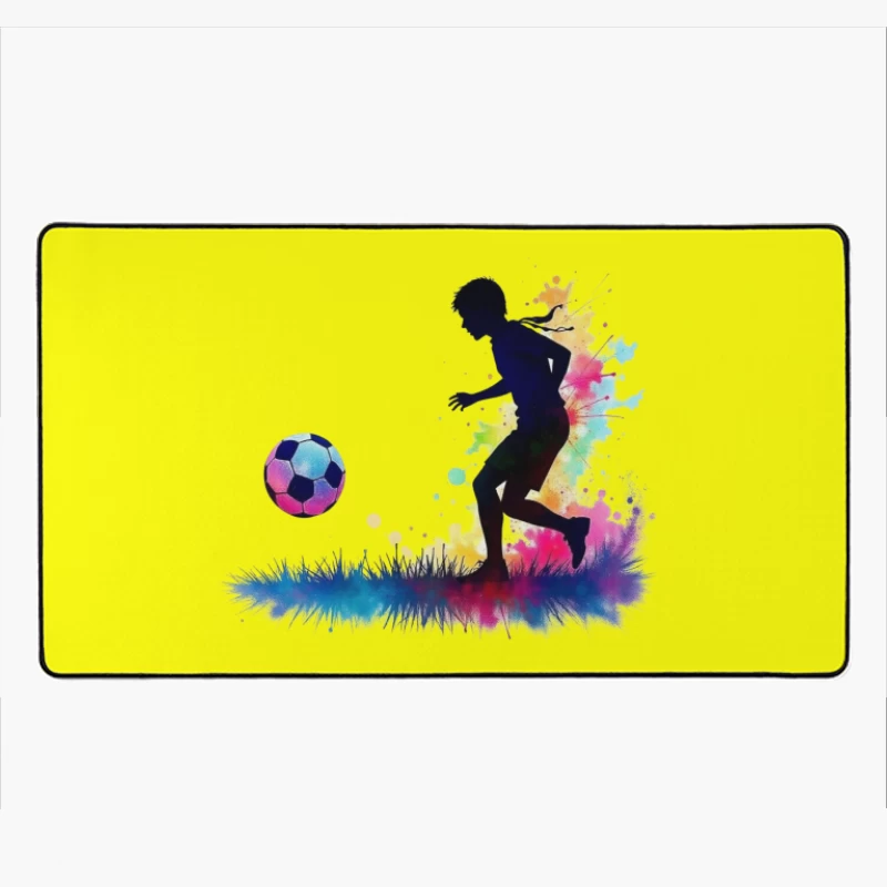 Silhouette of a Soccer Player with Color Splash Desk Mat