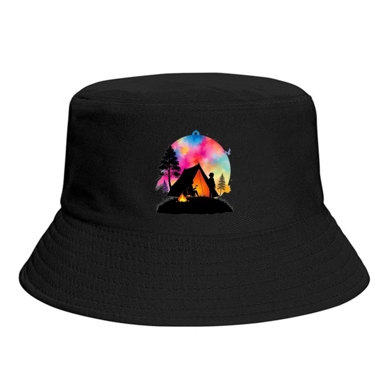 Magical Camping Night Under Colorful Aurora Sky Bucket Hat