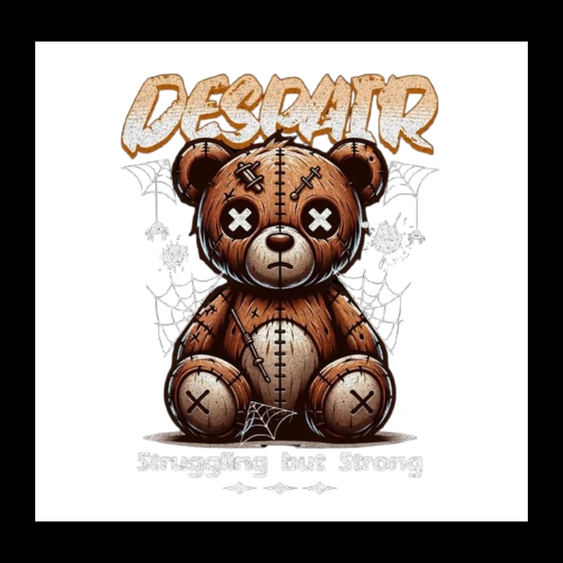 Gothic Stitched Teddy Bear with Despair Theme Throw Pillow