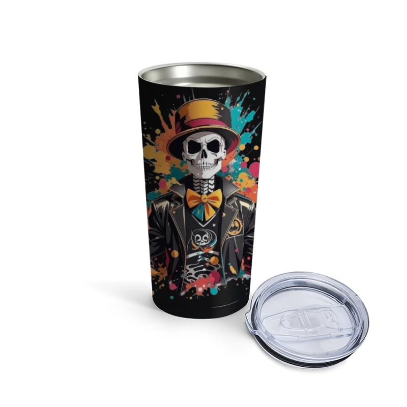 Colorful Skeleton in a Top Hat Travel Mug