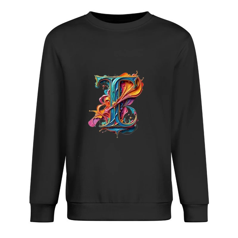 Ornate Colorful Letter T Typography with Decorative Flourishes Male Pullover Sweatshirt