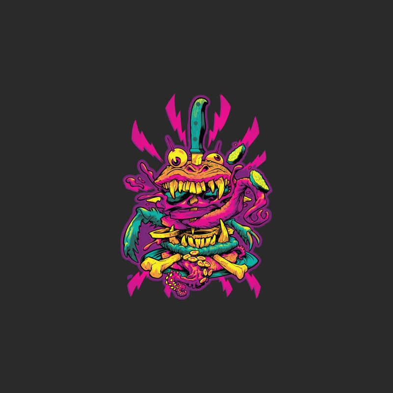 Colorful Grotesque Monster with Knife Baseball Cap