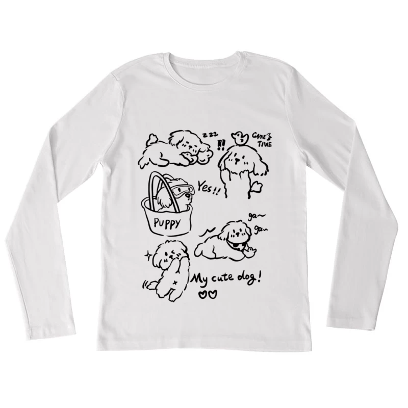 Niedlicher Welpen-Doodle Damen Langarm T-Shirt