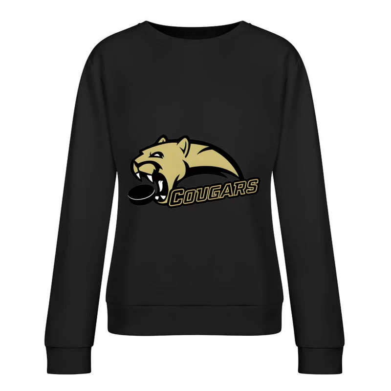 Gold and Black Cougar Hockey Team Mascot Logo Female Pullover Sweatshirt