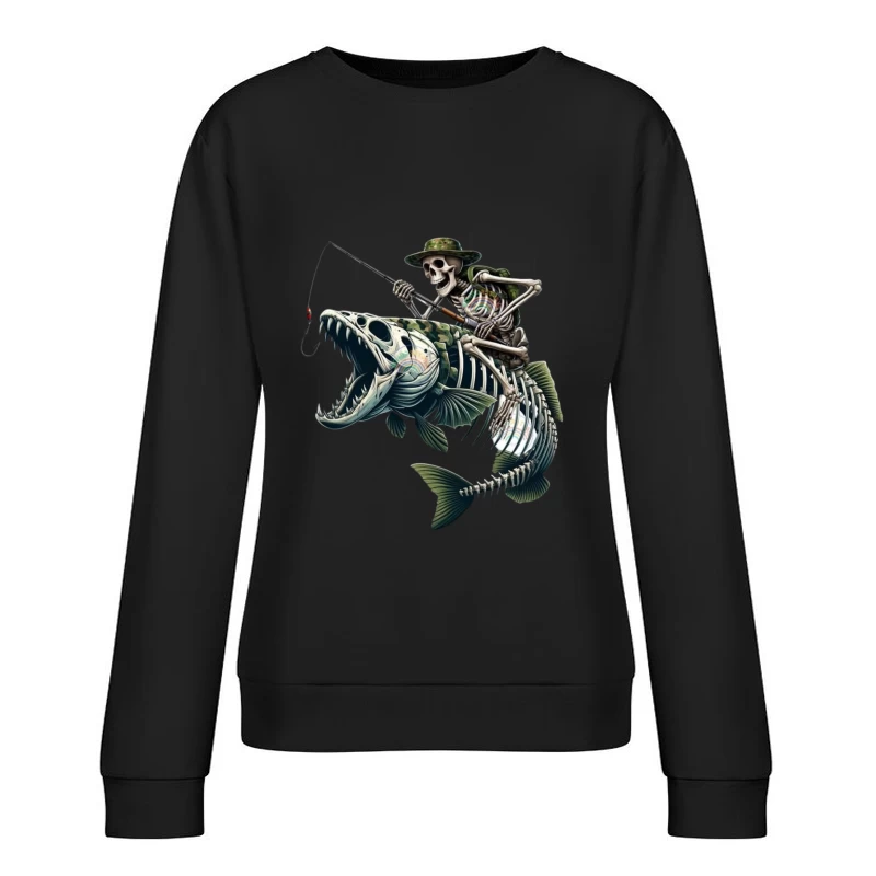 Skeleton Fishing in a Humorous Style Female Pullover Sweatshirt