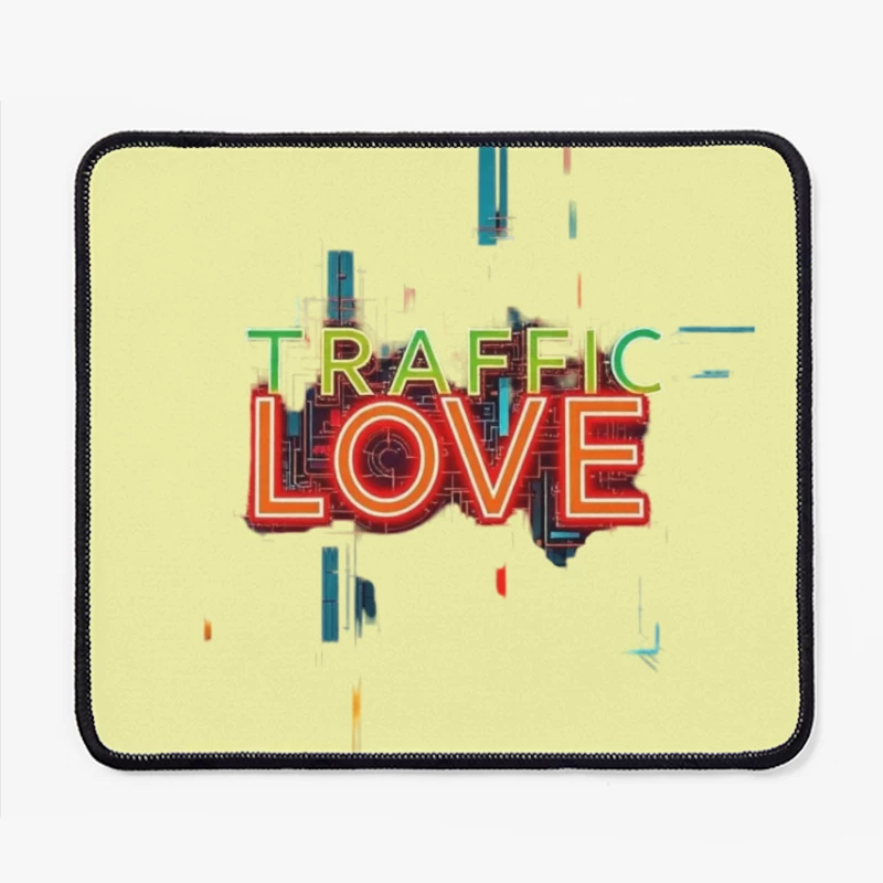 Neon Traffic Love Typography with Glitch Effect Mouse Pad