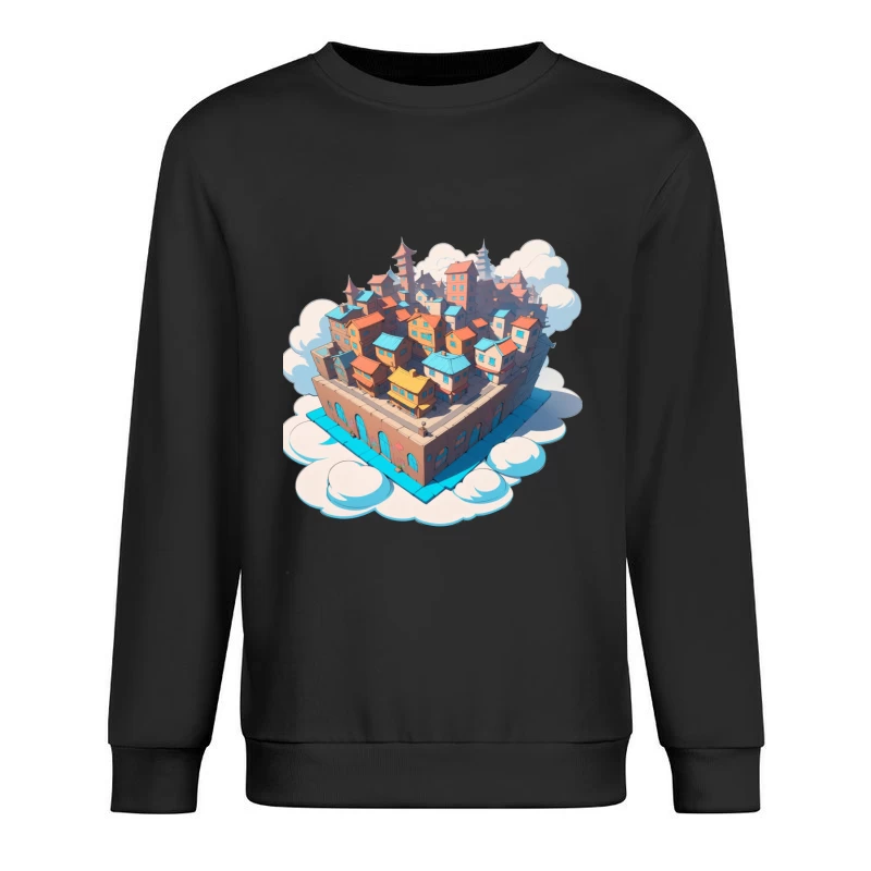Whimsical Colorful City in the Clouds Male Pullover Sweatshirt