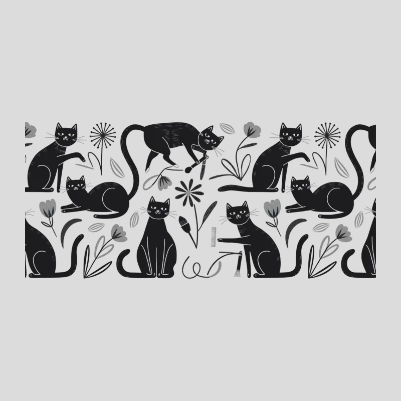 Whimsical Black Cat Floral Illustration Baseball Cap