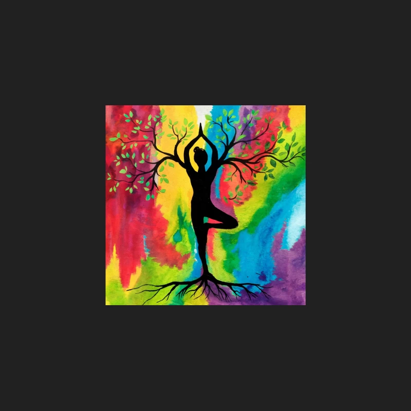 Vibrant Yoga Tree: A Spiritual Silhouette in Nature's Colorful Embrace Bucket Hat