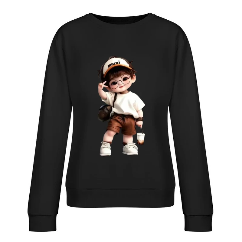 Niedliches Kind mit Brille und Mütze Damen Pullover Sweatshirt