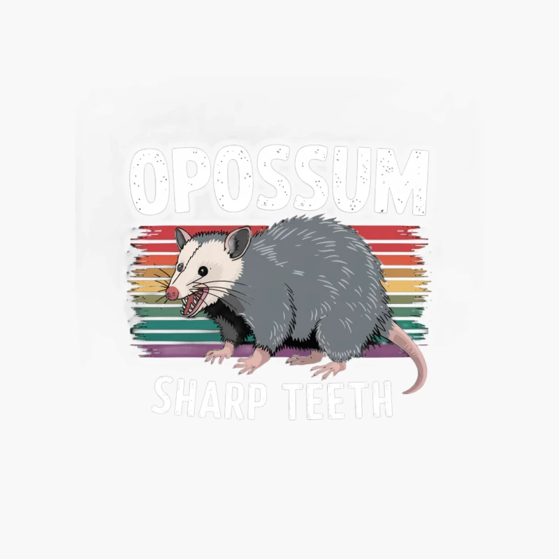 Retro Opossum Wildlife Illustration with Sharp Teeth and Colorful Stripes Cotton Tote Bag