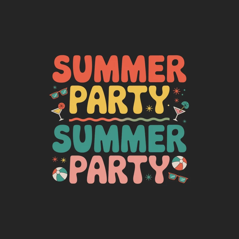 Colorful Summer Party Typography with Beach Icons Male Pullover Sweatshirt