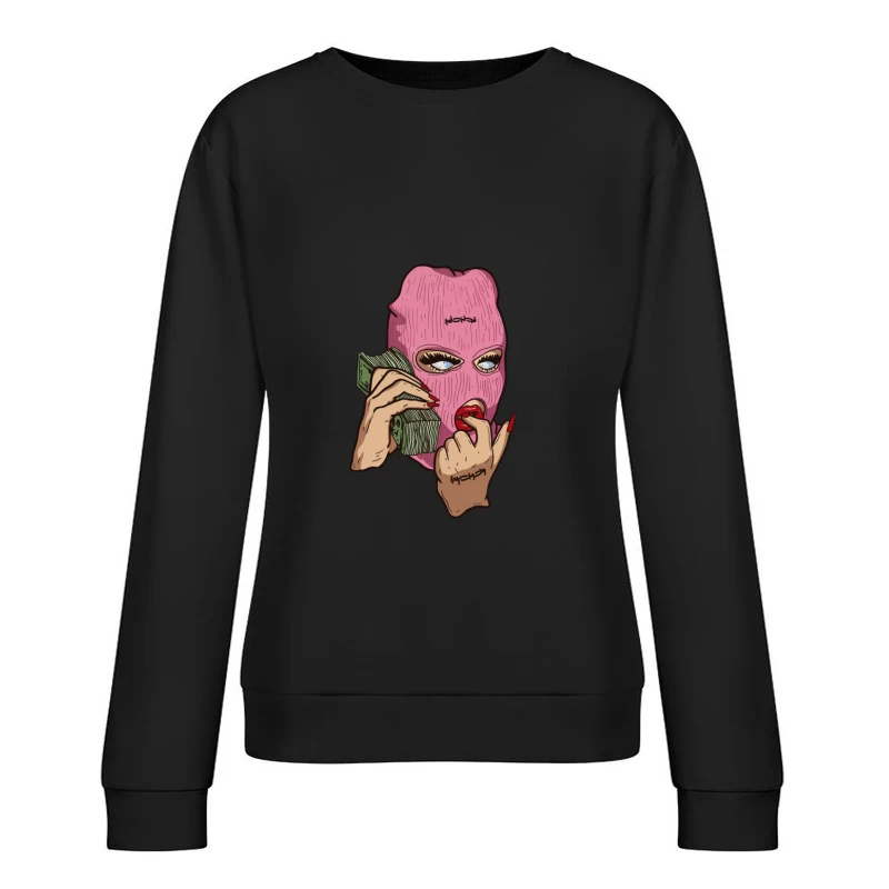 Frau mit Sturmhaube und Geld Damen Pullover Sweatshirt
