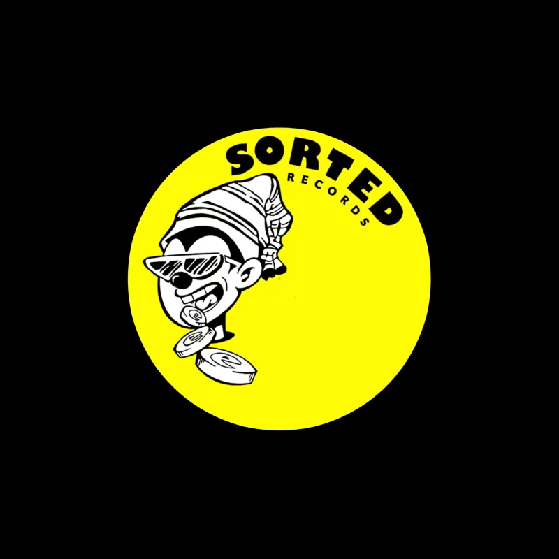 Sorted Records Label Logo with Cool Cartoon DJ Character Tapestry