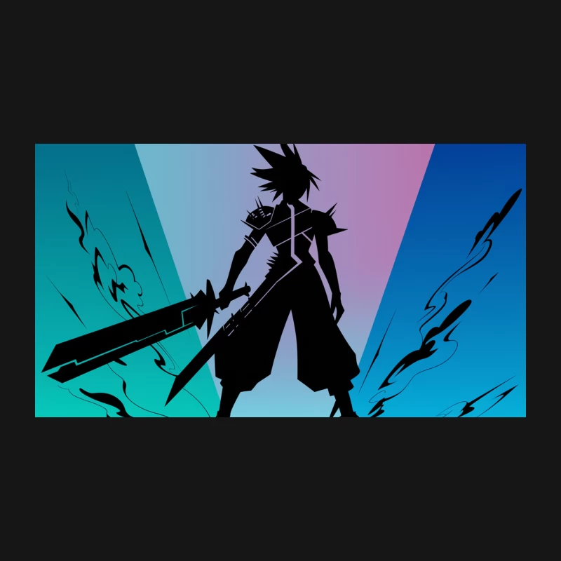 Anime Warrior Silhouette with Sword Against Vibrant Backdrop Desk Mat
