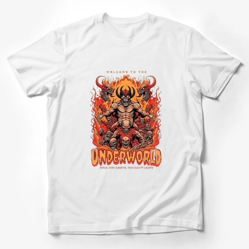 Welcome to the Underworld: Demonic Horror Art with Flaming Skulls Male T-Shirt