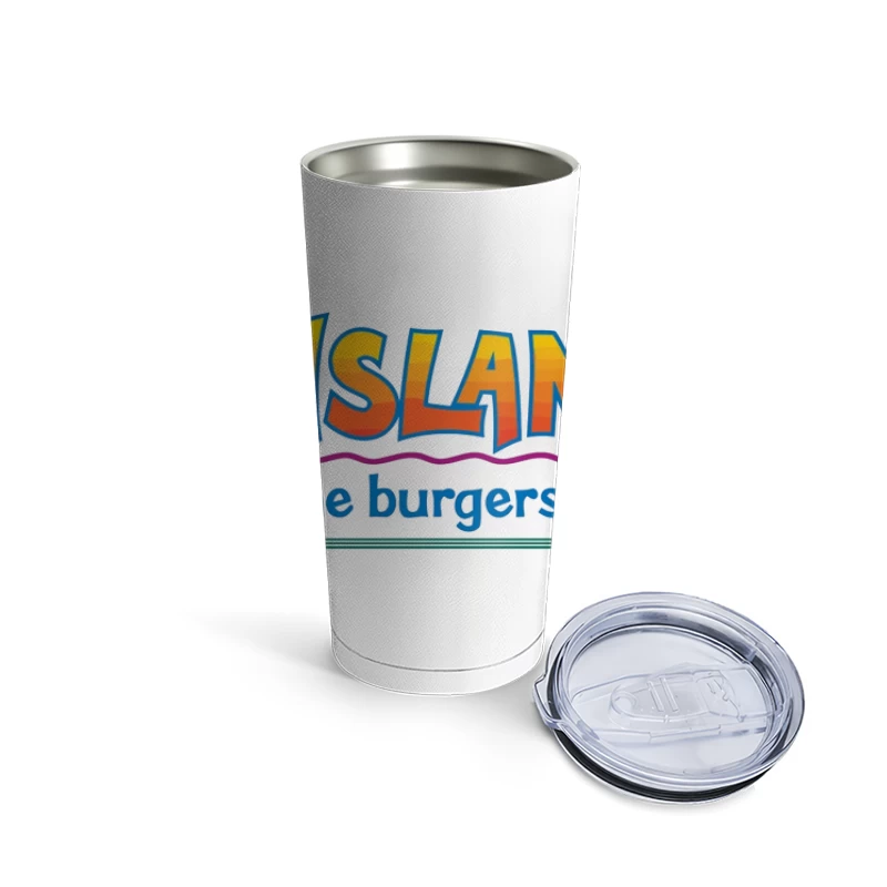 Islands Restaurant Tropical-Themed Burger & Drinks Logo Travel Mug