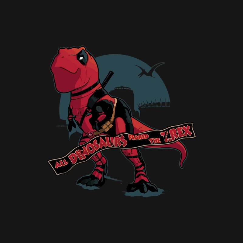 Deadpool-Inspired T-Rex: A Prehistoric Superhero Parody Male Long Sleeve T-Shirt