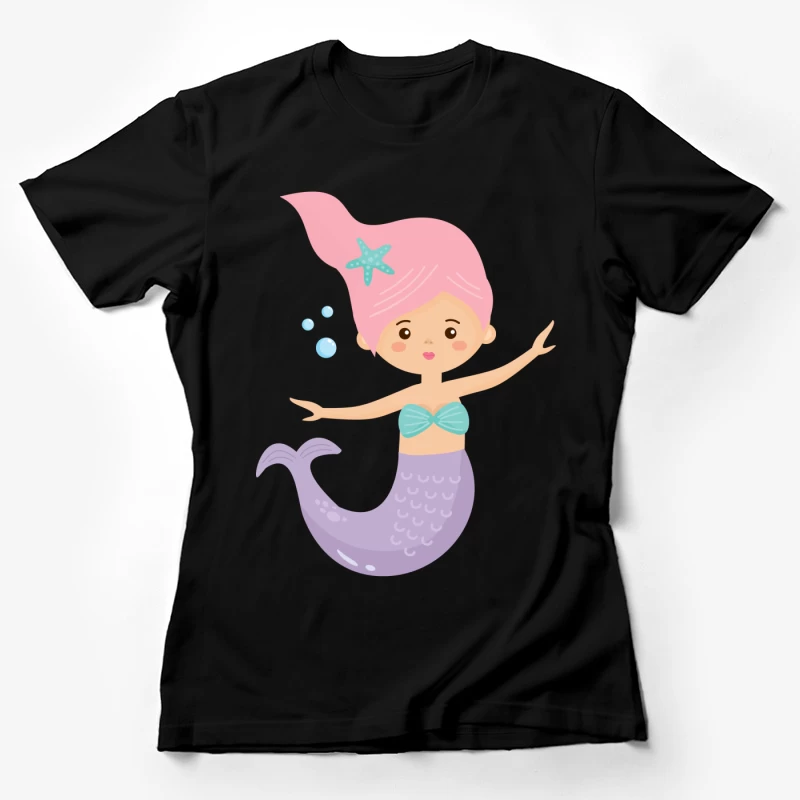 Jolie sirène dessinée avec des cheveux roses Femme T-Shirt