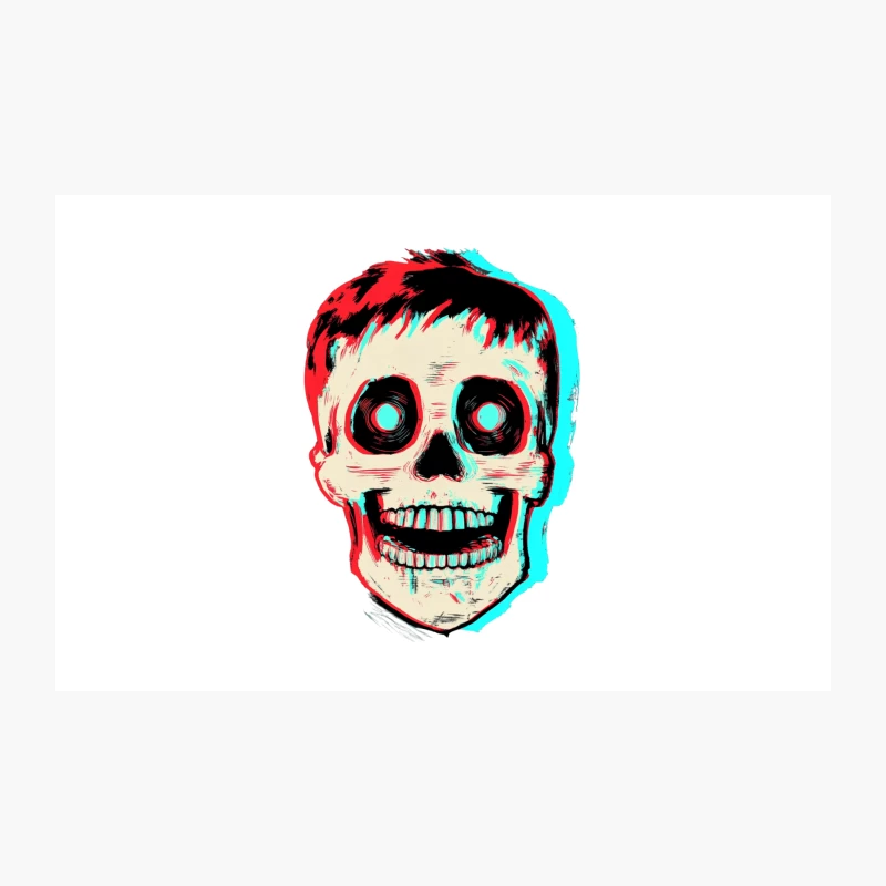 Glitchy 3D Skull: A Creepy Red and Blue Horror Illustration Travel Mug