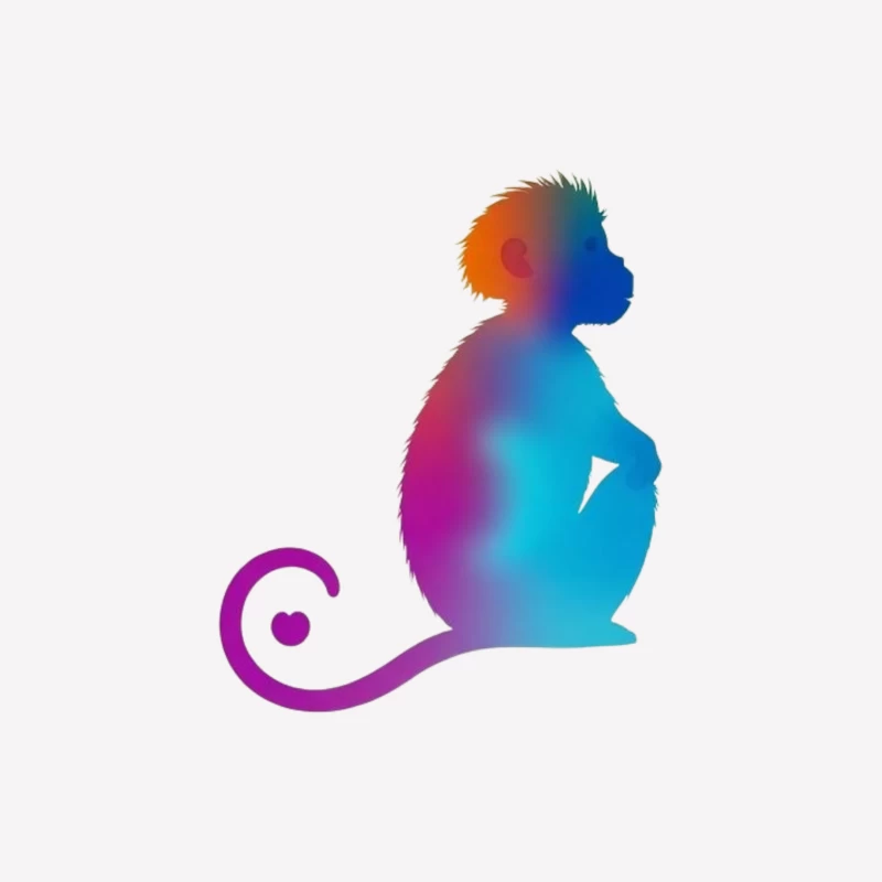 Colorful Gradient Monkey Silhouette with Curled Tail Male T-Shirt