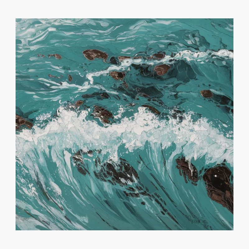 Turbulent Turquoise Seascape: Waves Breaking on Rocky Shore Throw Pillow