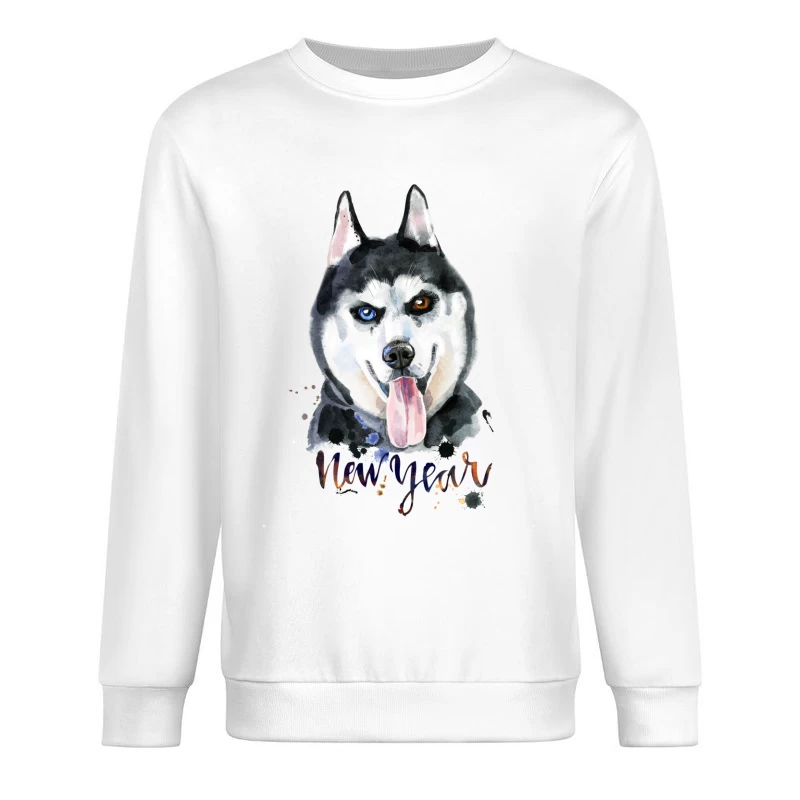 Illustration de chien Husky pour le Nouvel An Homme Sweat-shirt à enfiler