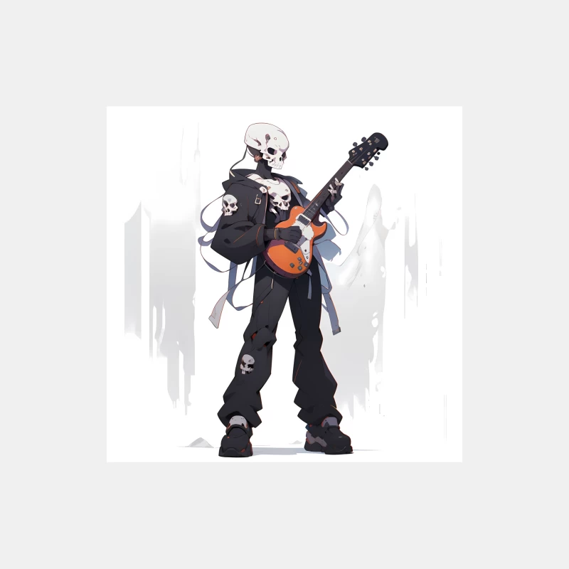 Punk Rock Skeleton Guitarist in Anime Style Male Tank Top