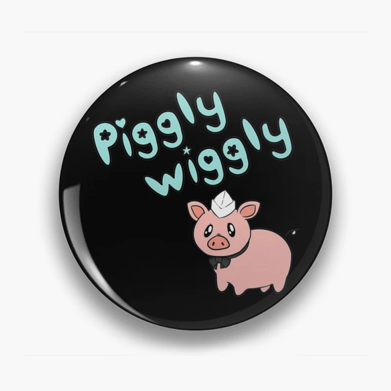 Cute Cartoon Pig with "Piggly Wiggly" Text Pin