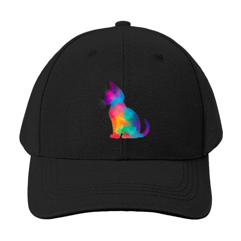 Rainbow Tie-Dye Cat Silhouette Art Baseball Cap