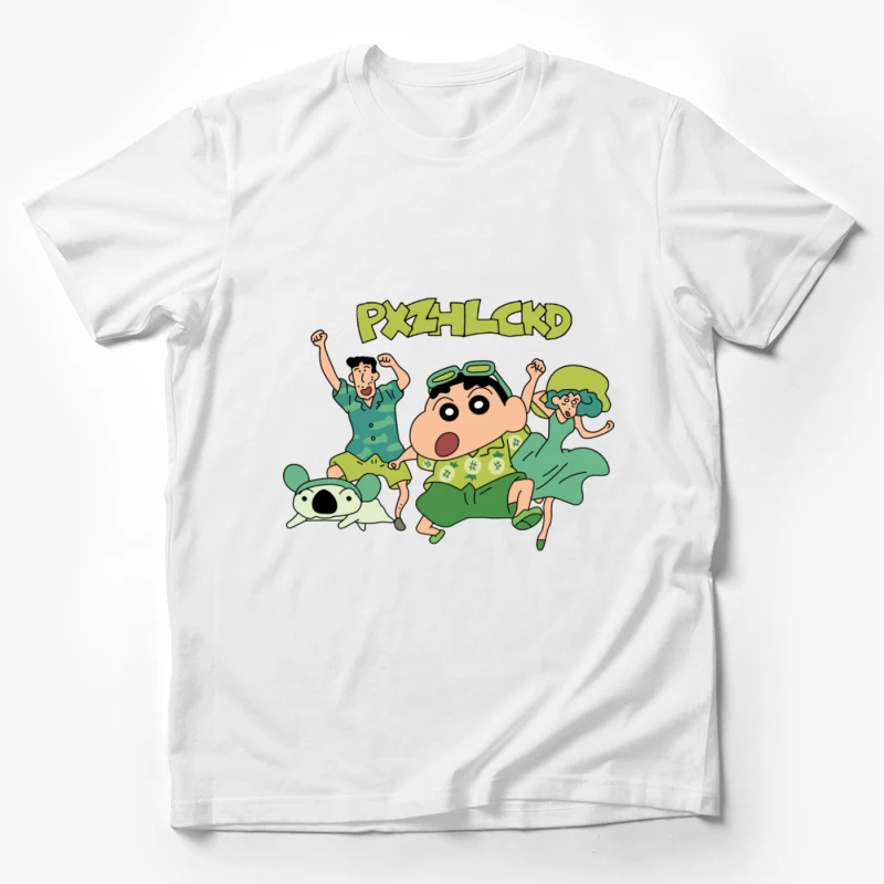 Anime-Charaktere in Sommerkleidung mit Hund Herren T-Shirt